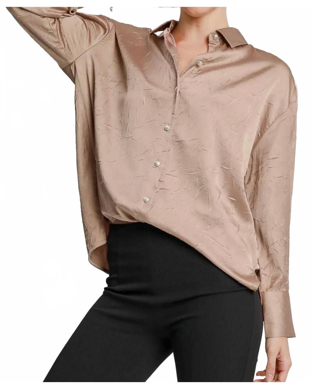 Umgee Black Textured Button Down Blouse
