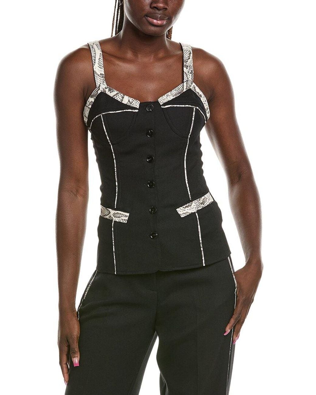 Paris Georgia Black Python Wool-Blend Bodice Top