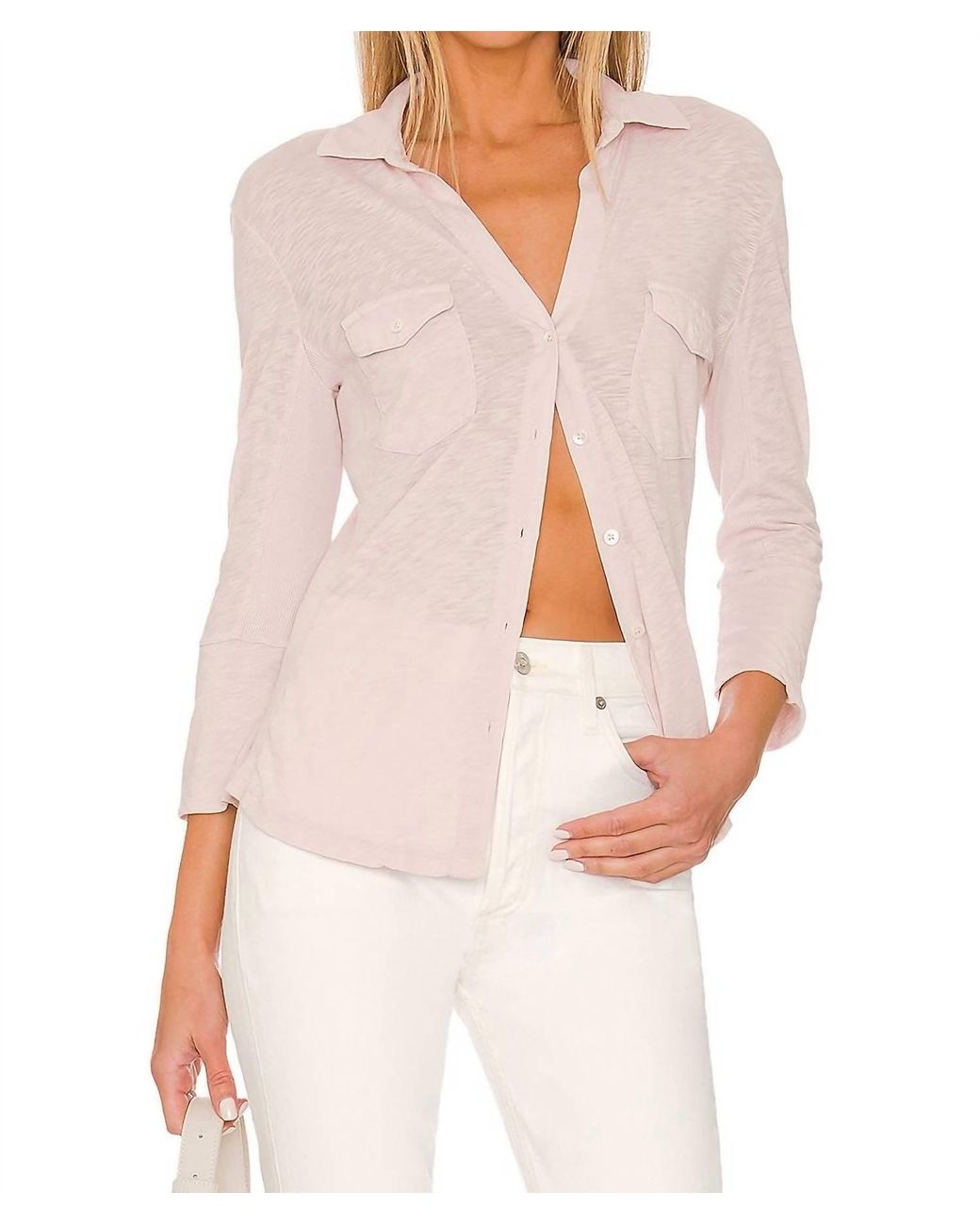 James Perse Contrast Panel Shirt In Ballerina in White | Lyst