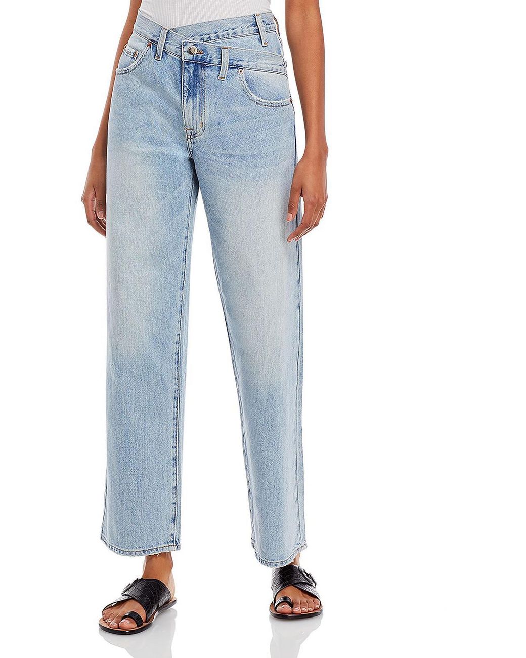 Pistola Distressed Asymmetrical Yoke Wide Leg Jeans in Blue Lyst