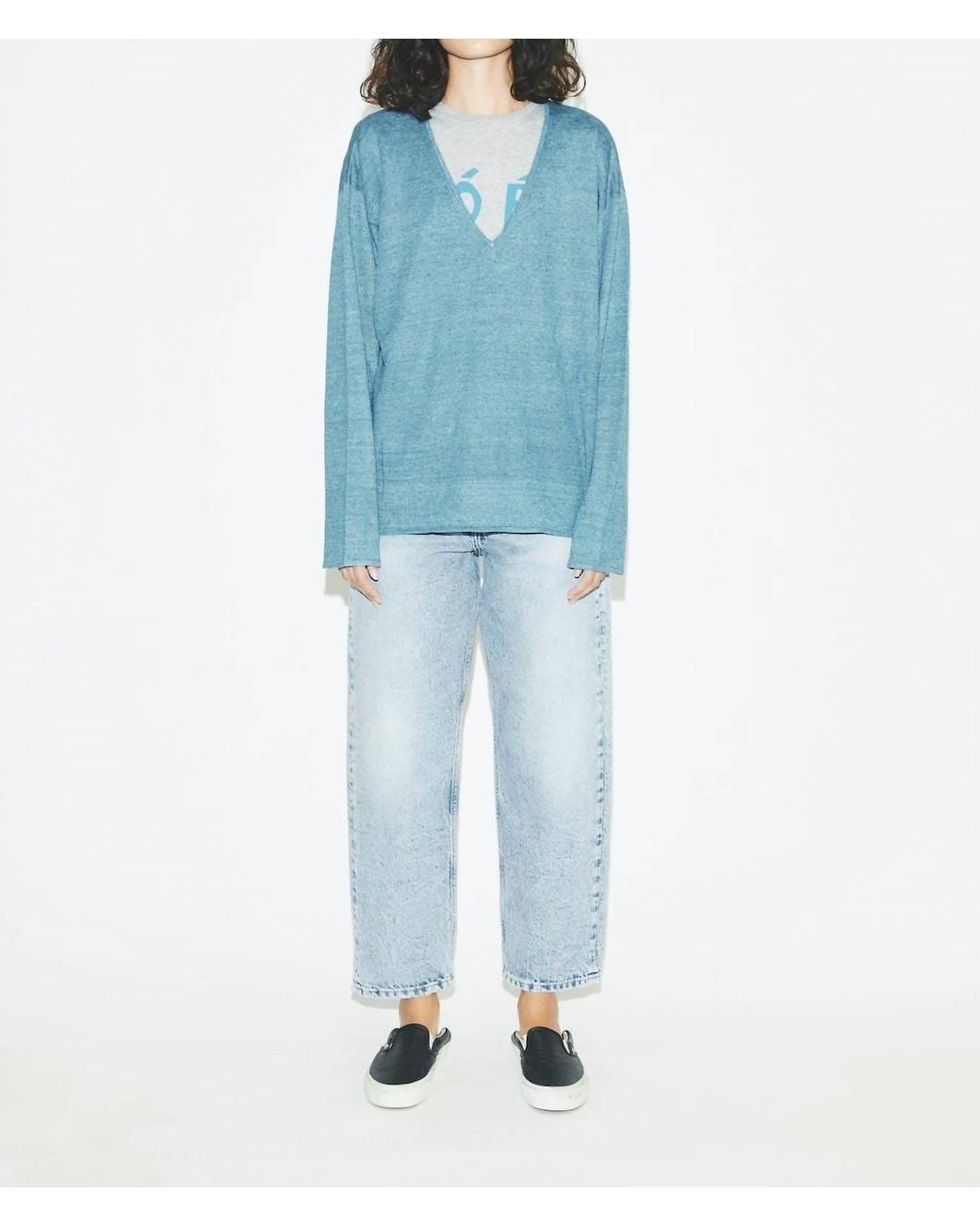 6397 Blue Slouchy V-neck Top