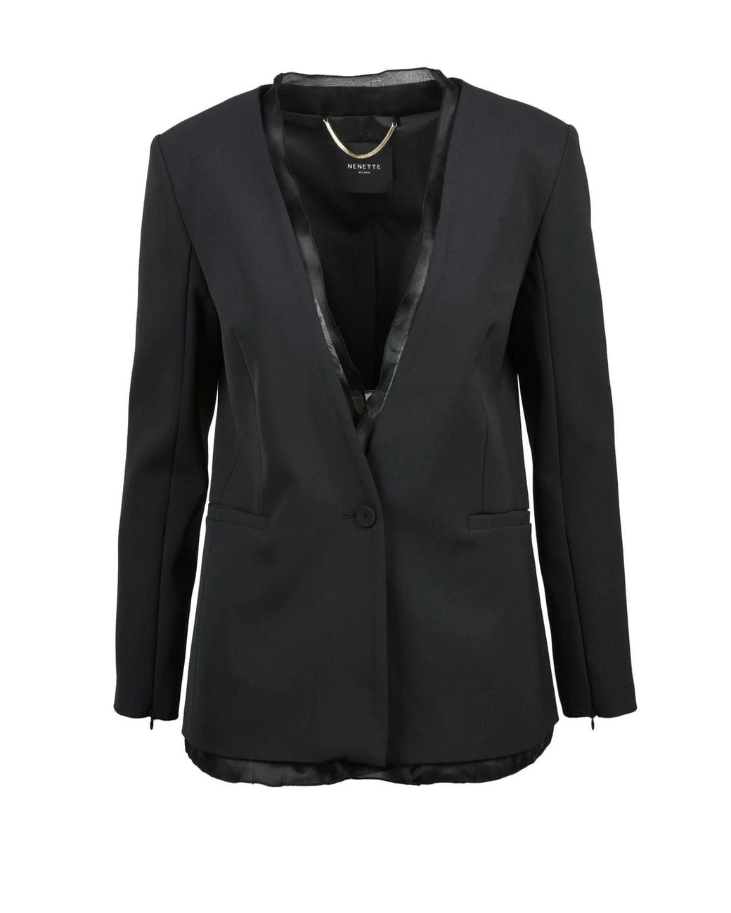 Nenette Black Polyester Button Fitted Jacket