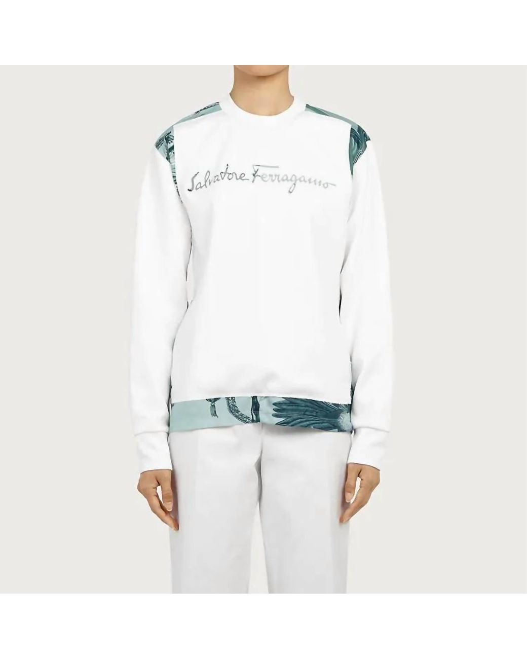 Ferragamo White Sweater With Silk Inserts