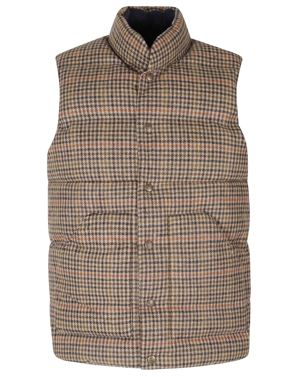 Sebago Brown Houndstooth Sleeveless Wool Jacket for men