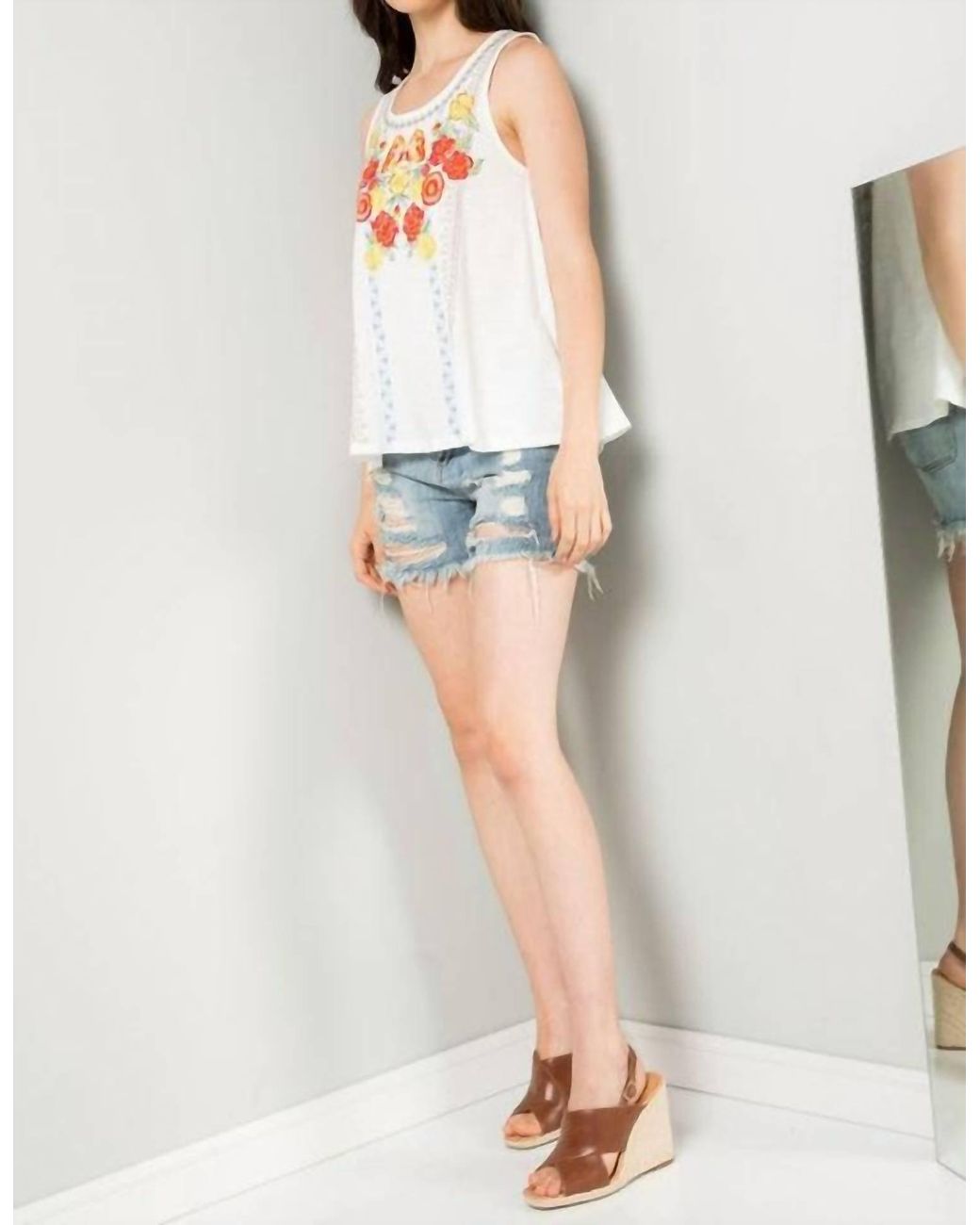 Thml Natural Embroidered Knit Tank