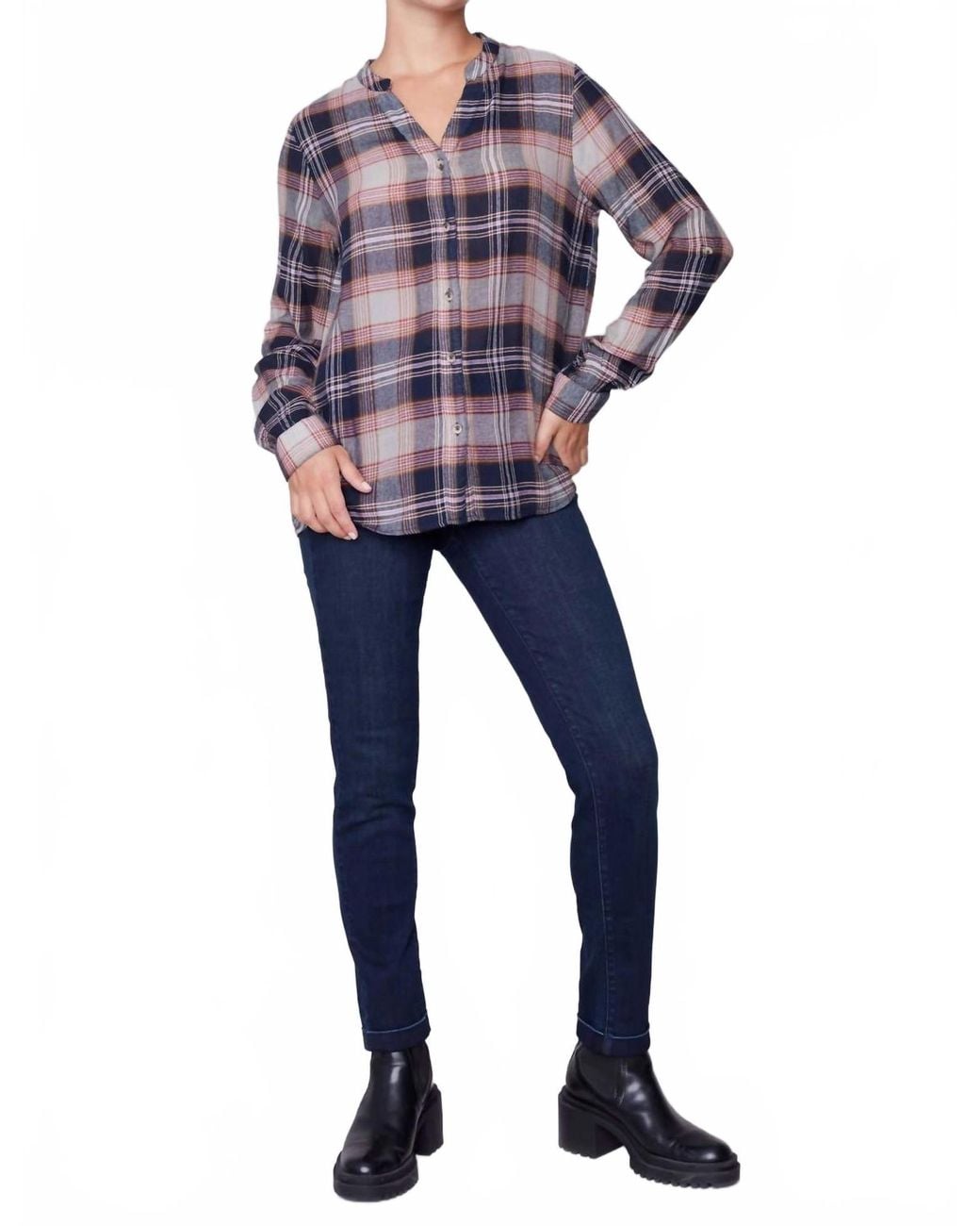 Charlie b Blue Button-Down Plaid Blouse