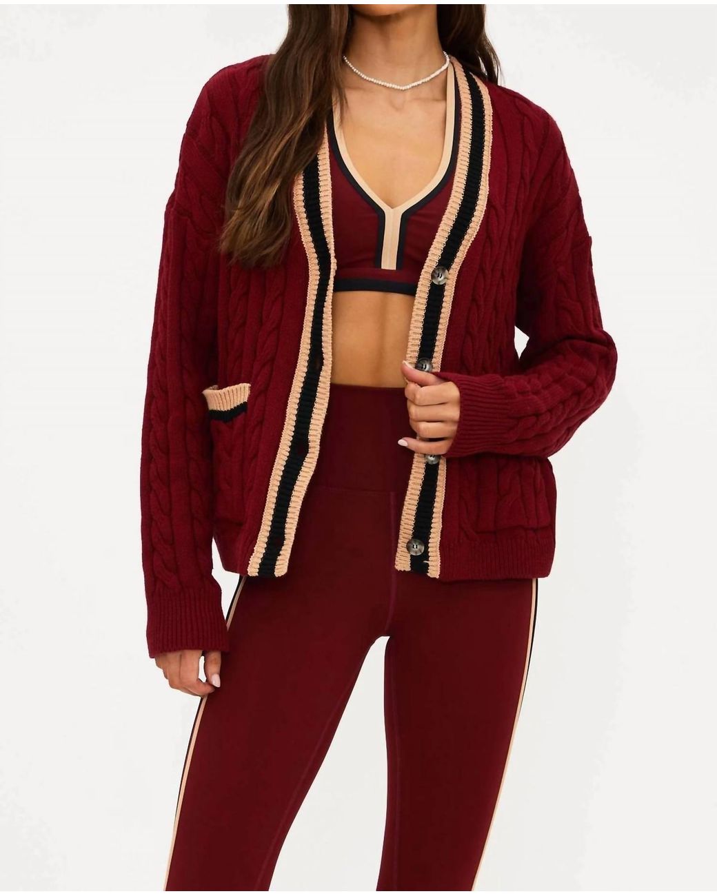Beach Riot Gene Long Sleeves Cardigan in Red | Lyst
