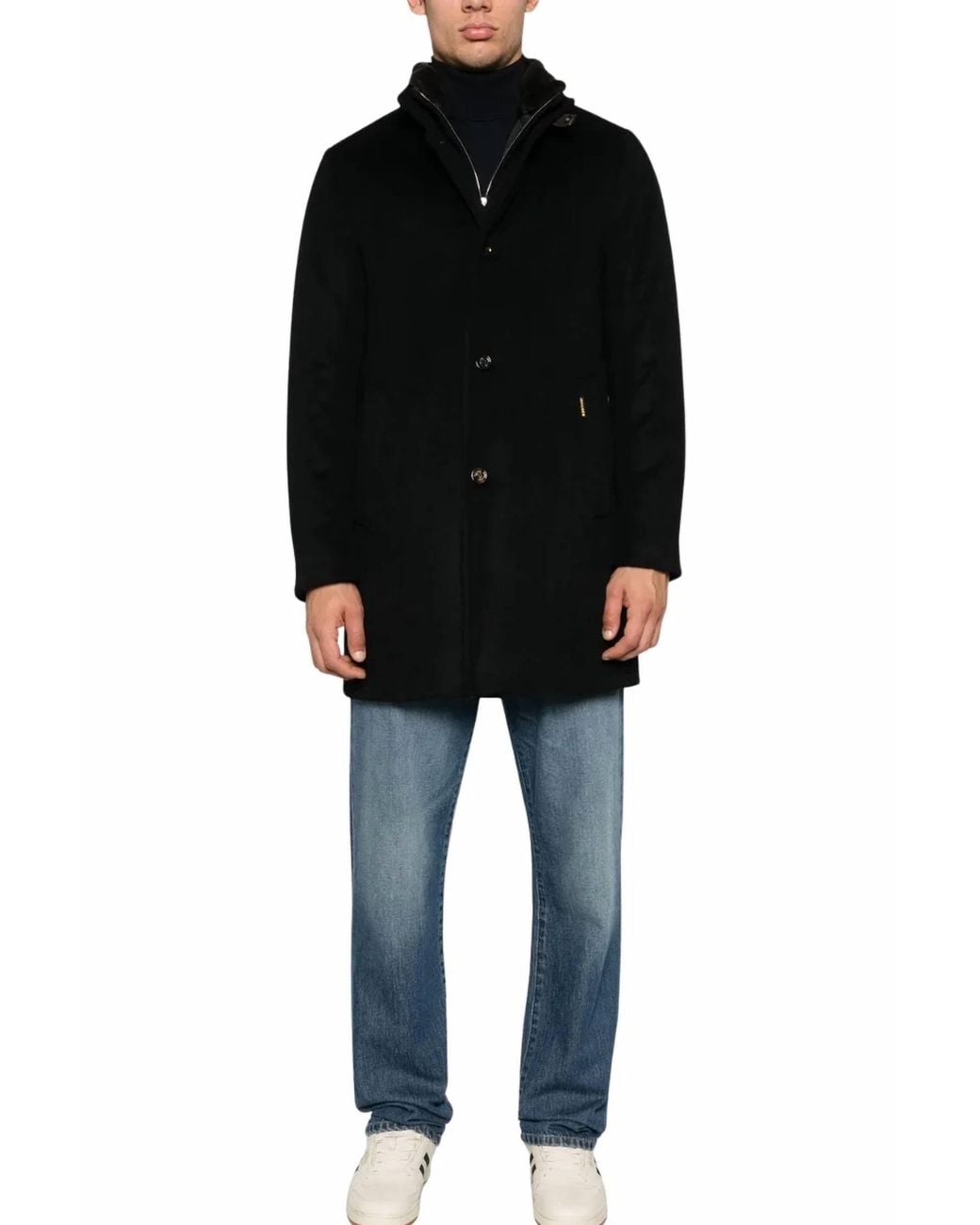 Moorer Black Mid Length Wool Coat for men