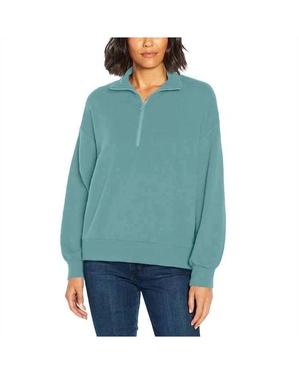 Three Dots Blue Quarter Zip Pullover