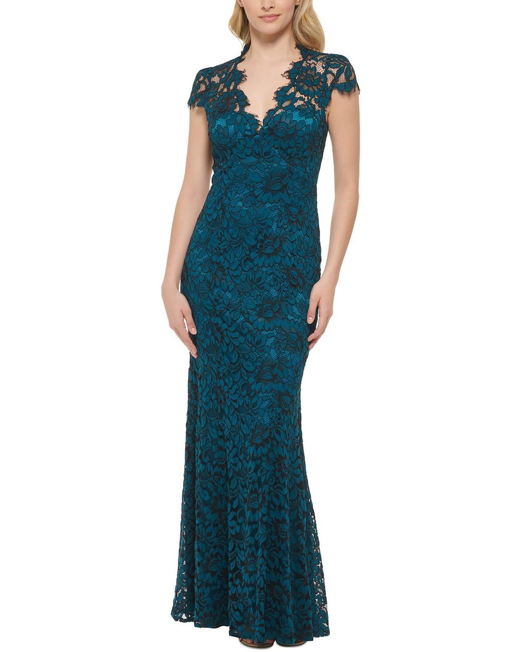 Eliza J Lace V-neck Evening Dress in Blue | Lyst