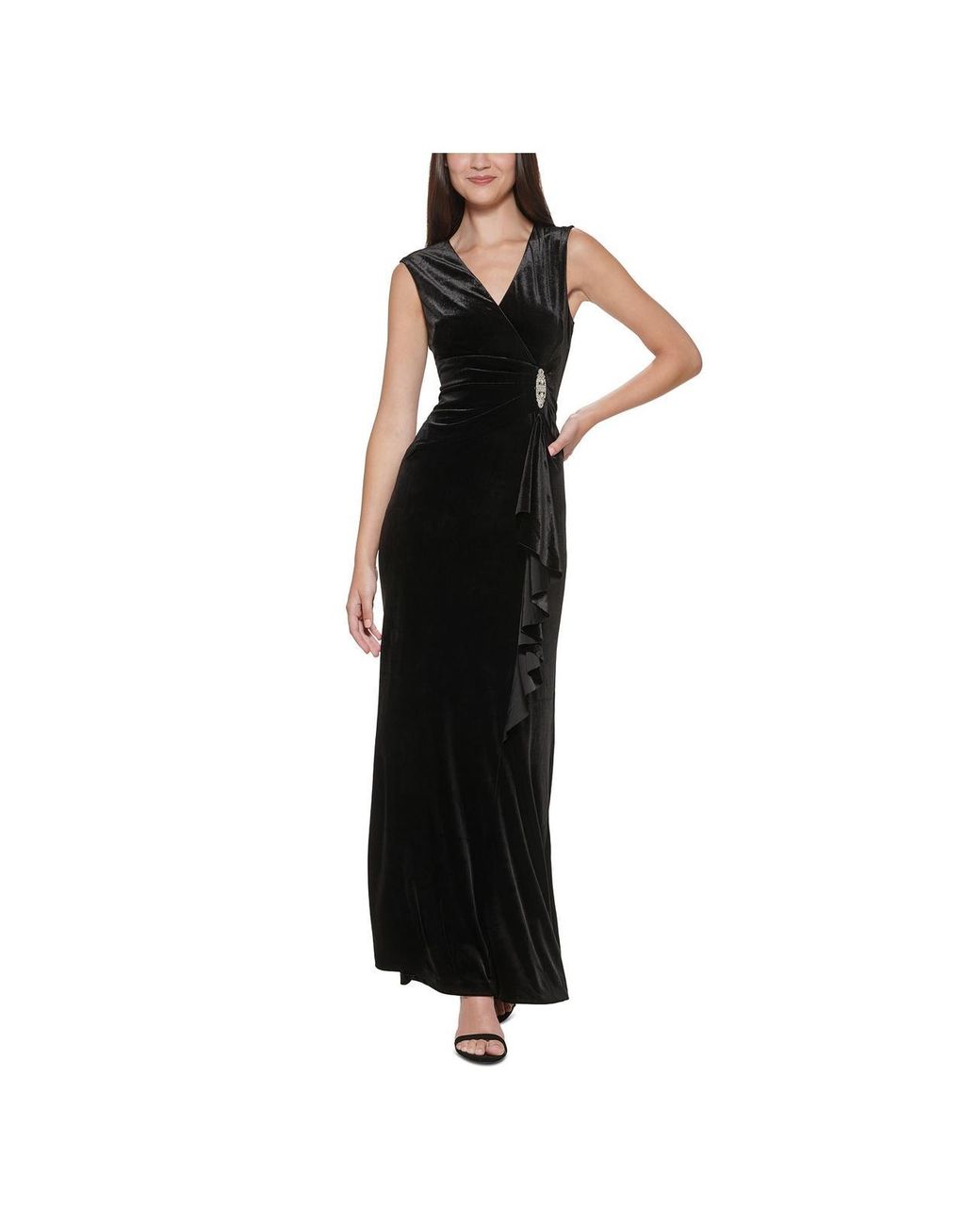 Jessica Howard Velvet Maxi Evening Dress in Black