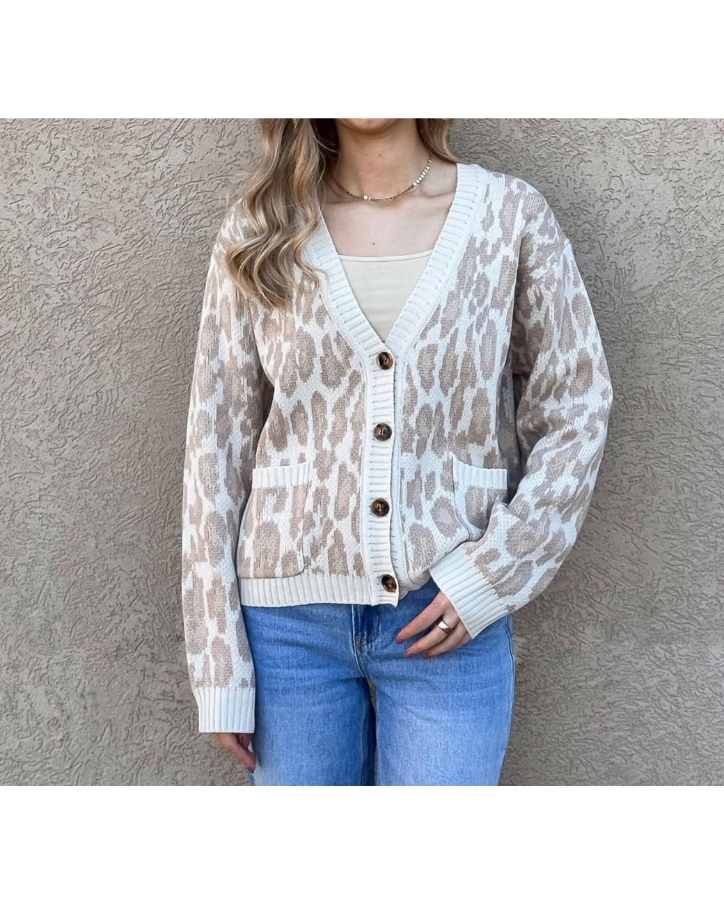 Wishlist Gray Leopard Cardigan With Pockets