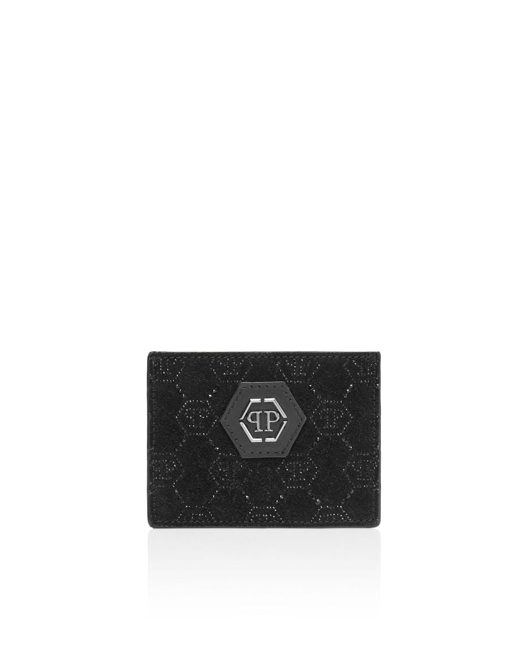 Philipp Plein Black Leather Cardholder Monogram Strass for men