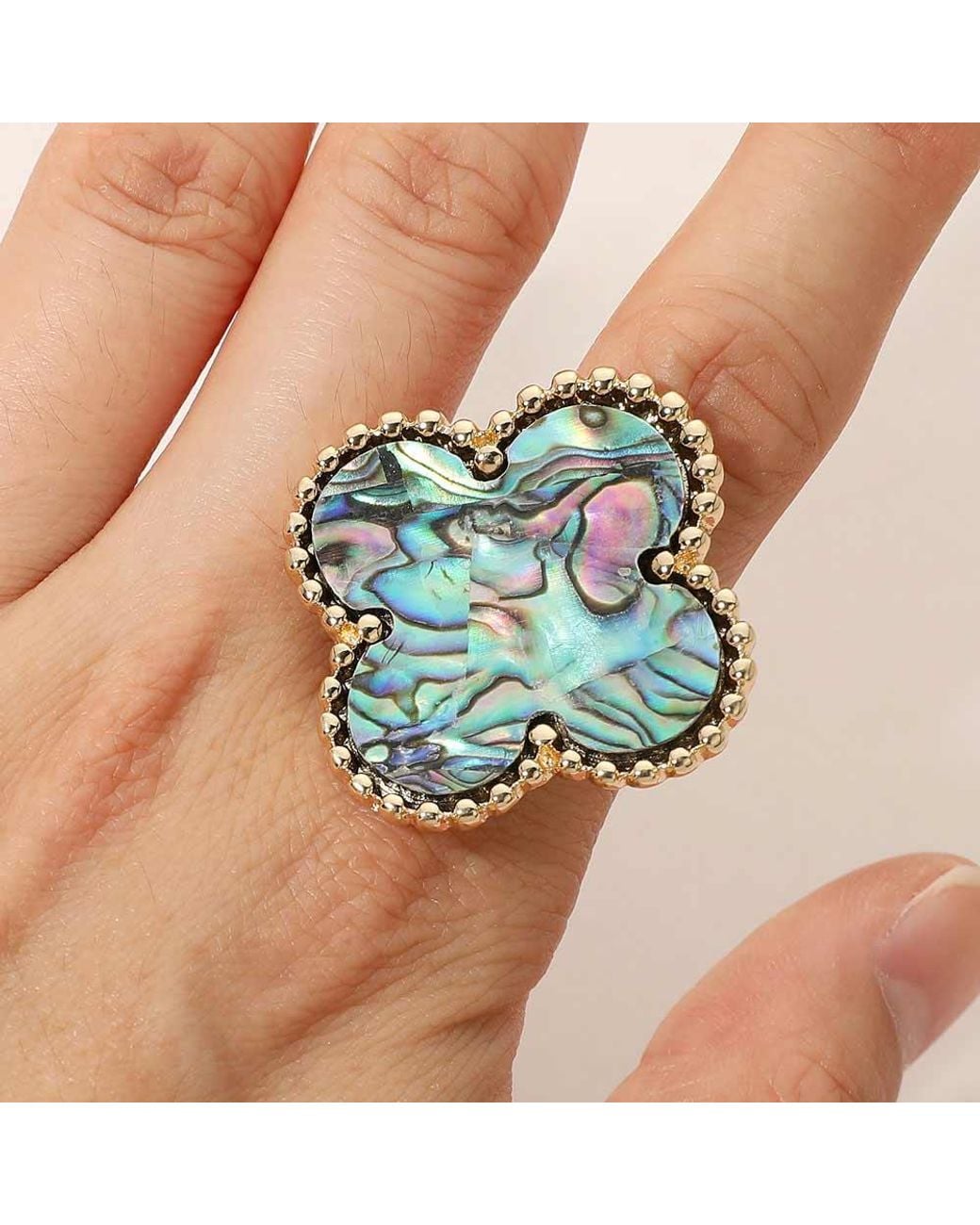 Fashnzfab Bold Abalone Quatrefoil Accent Statement Ring in Blue | Lyst