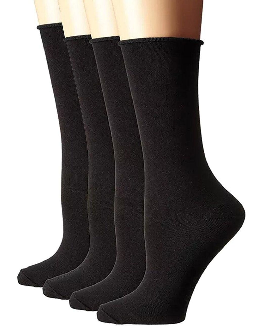 Stems Black 4Pk Roll Top Crew Socks