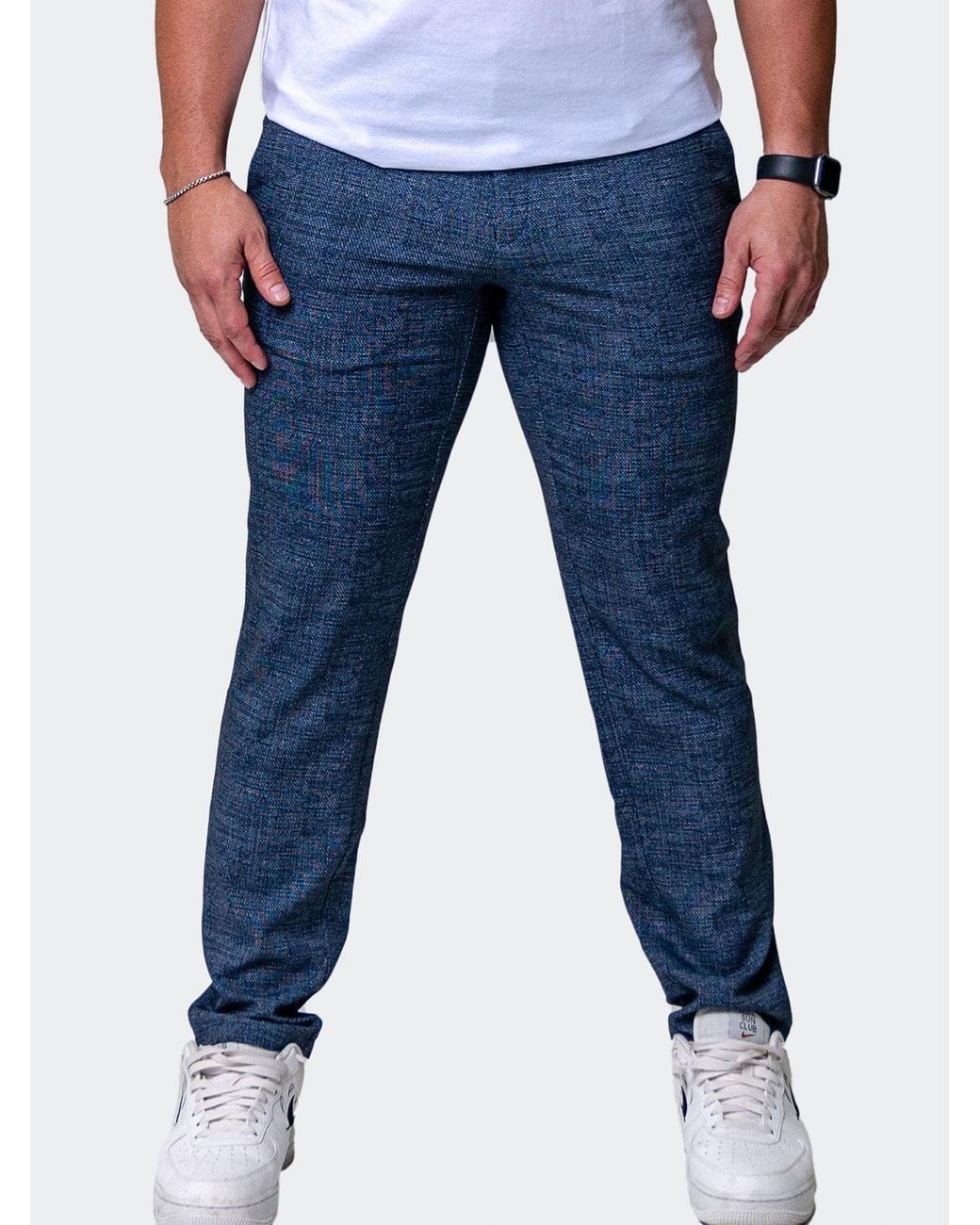 Maceoo Blue 4-Way Stretch Pants Texture for men