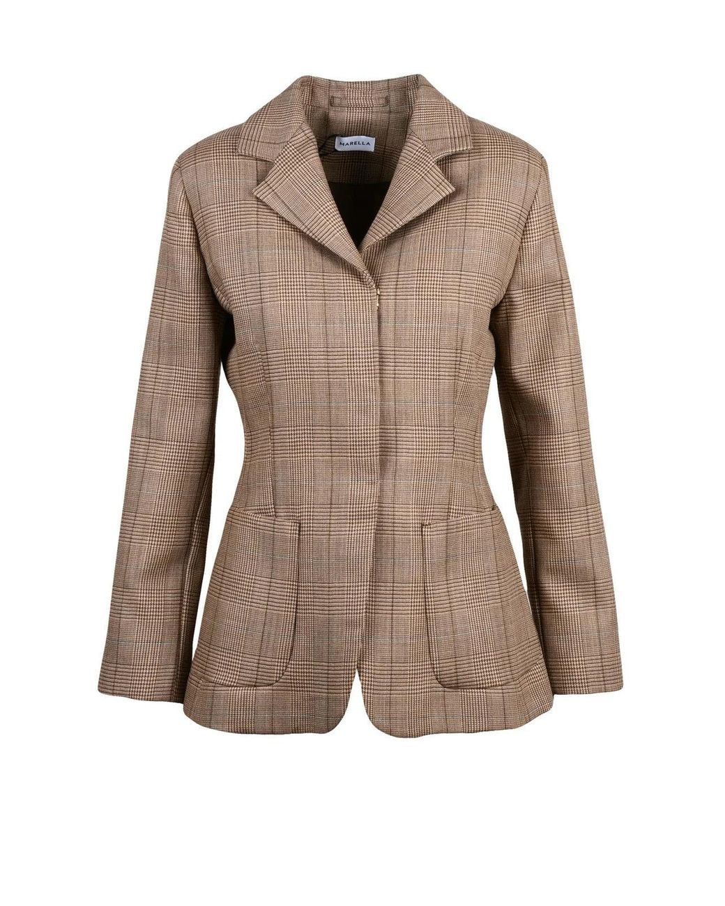 Marella Brown Virgin Wool Plaid Blazer