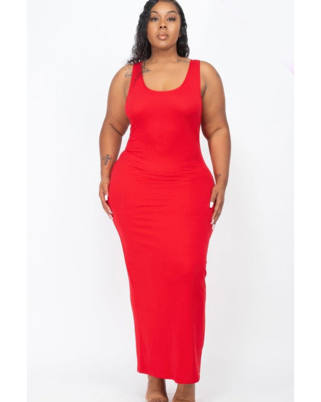 TRUEDAMES Red Plus Size Solid Basic Maxi Dress