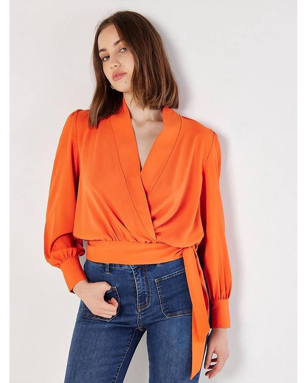 Apricot Orange Soft Twill Wrap Top