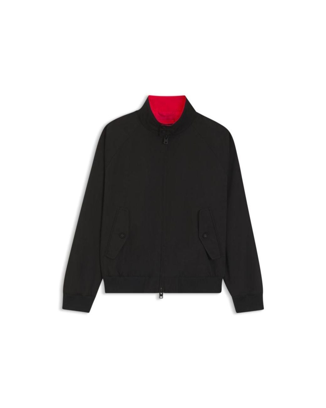 HUGO Black Twill Bomber Jacket With Buttoned Stand Collar for men