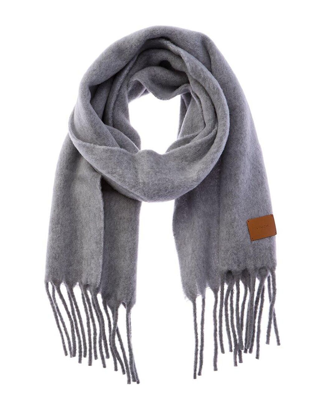 Vince Gray Lofty Solid Leather-Trim Wool & Alpaca-Blend Scarf