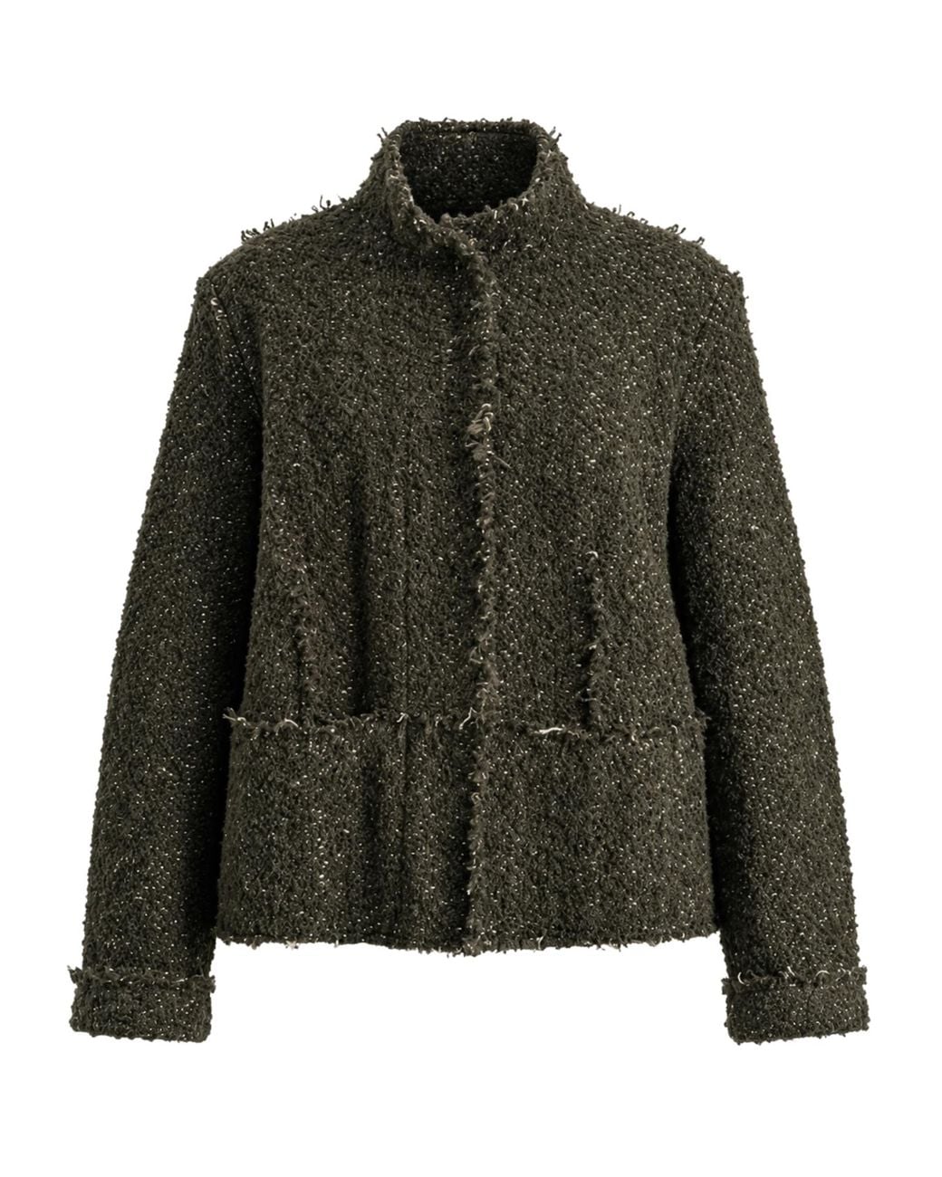Transit Green Virgin Wool-Blend Mandarin Collar Cropped Jacket