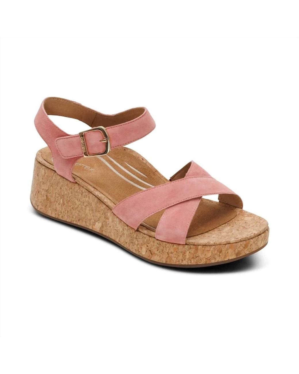 Aetrex Pink Flora Adjustable Quarter Strap Wedge