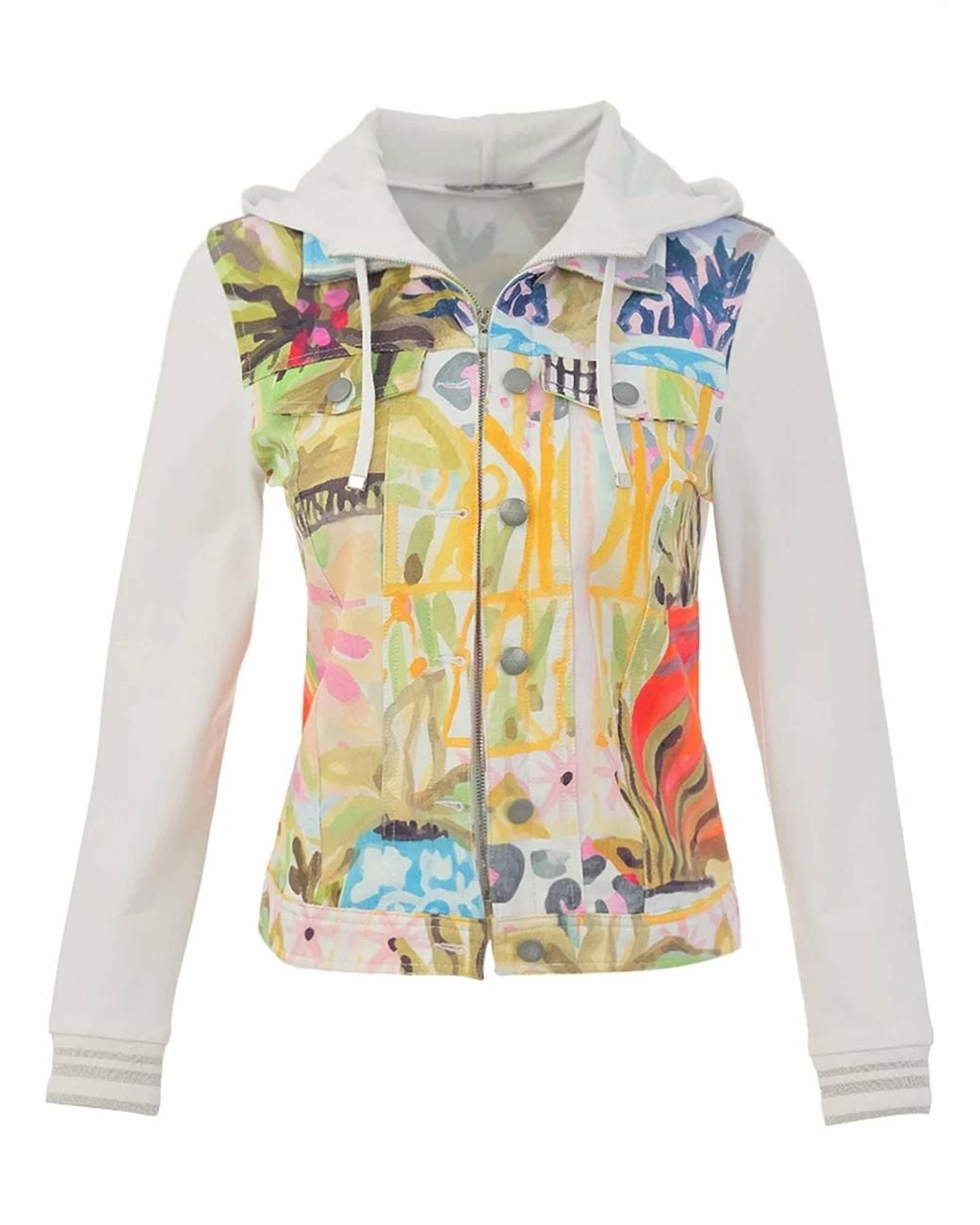 Dolcezza White Print Hooded Jacket