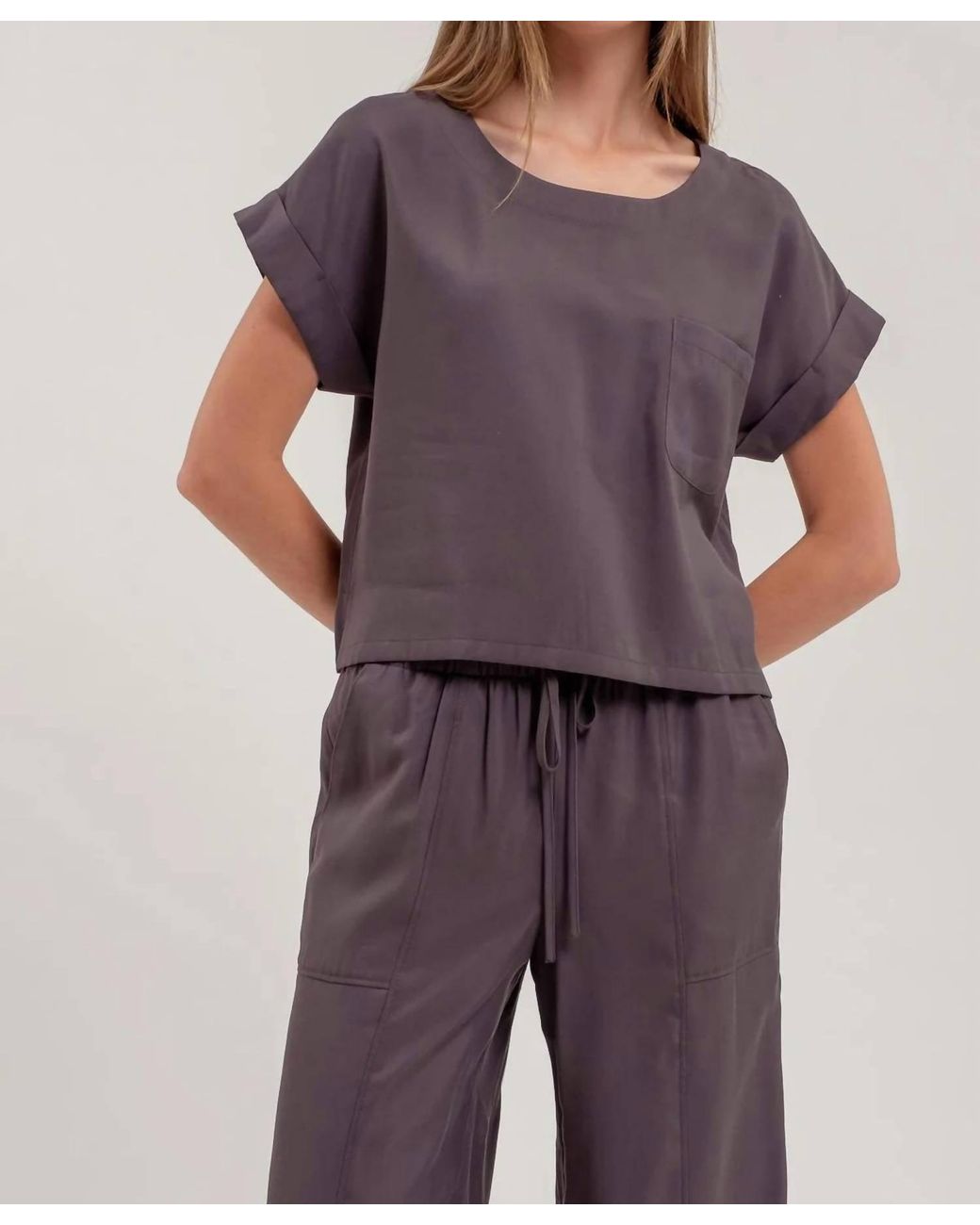 Blu Pepper Purple Short Cuff Sleeve Top
