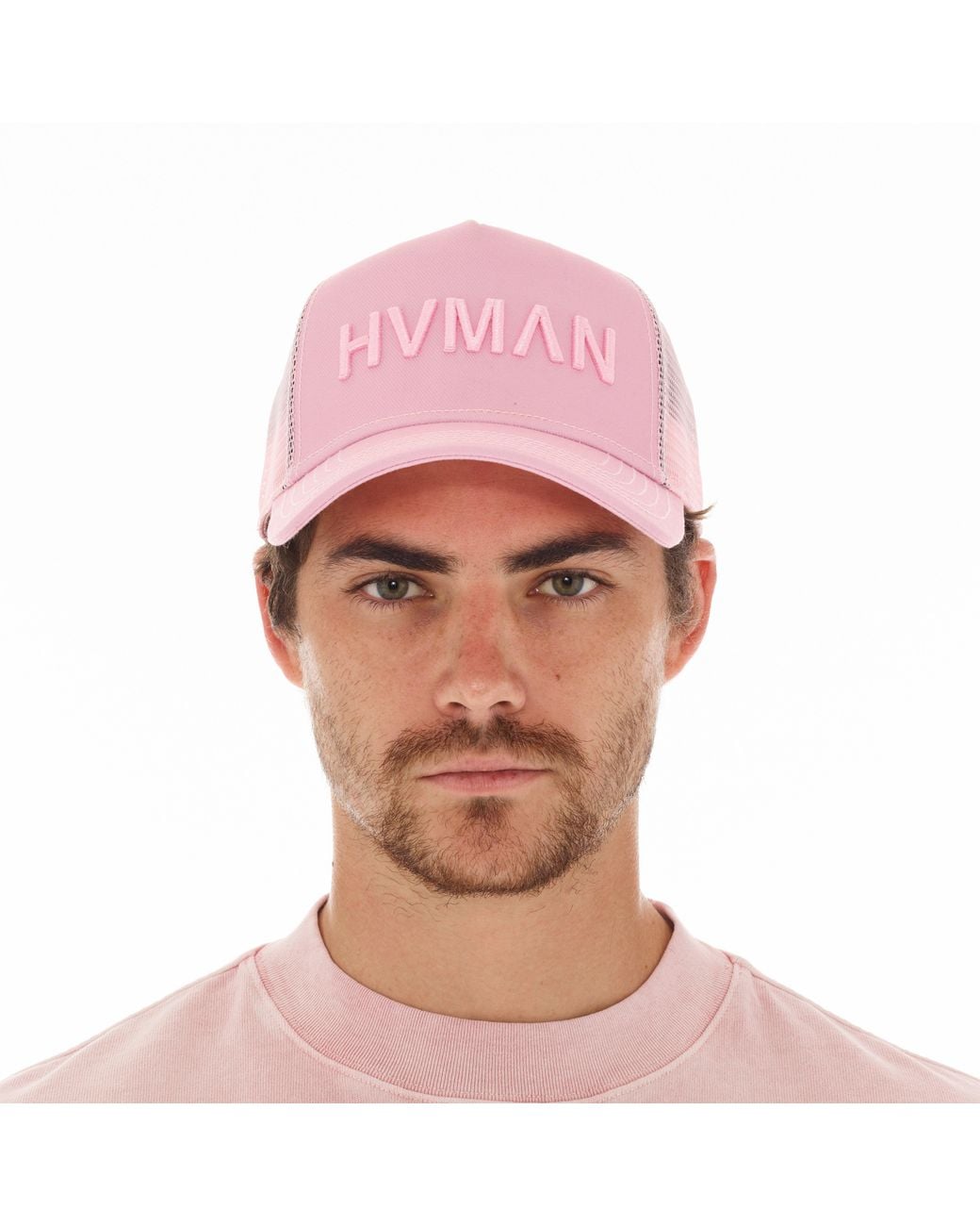 HVMAN Pink Mesh Trucker Cap for men
