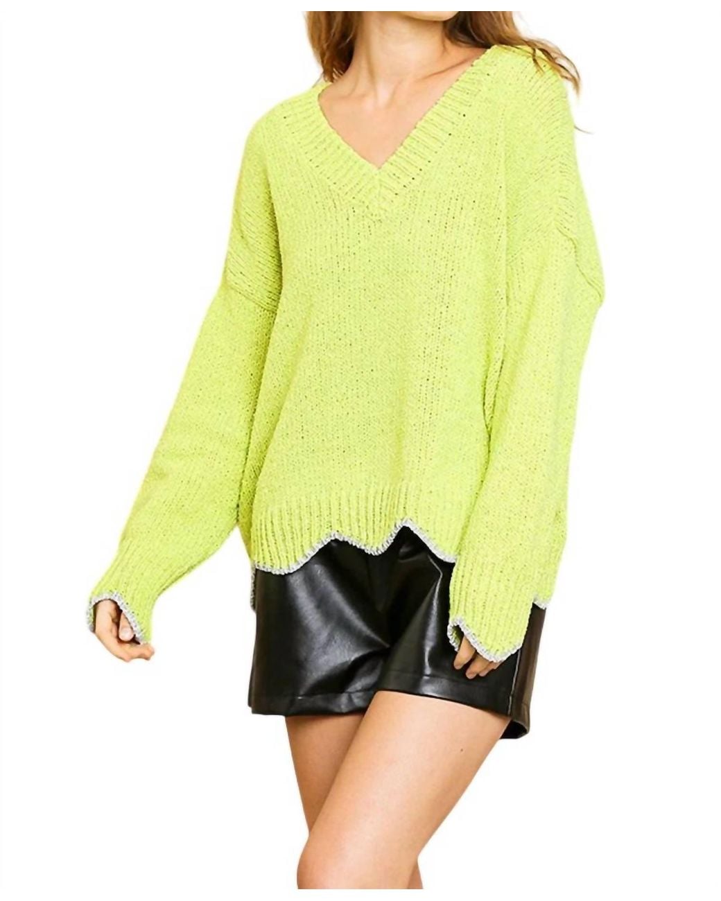 Umgee Yellow Zig Zag Pullover Sweater