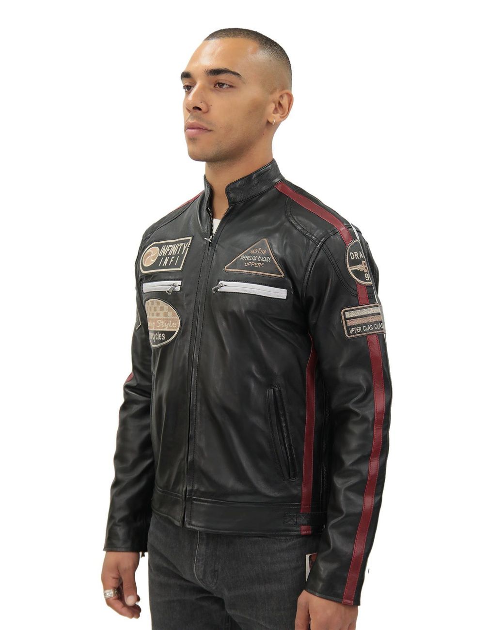 Infinity Leather Racing Leather Biker Jacket-Portland in Black for Men ...