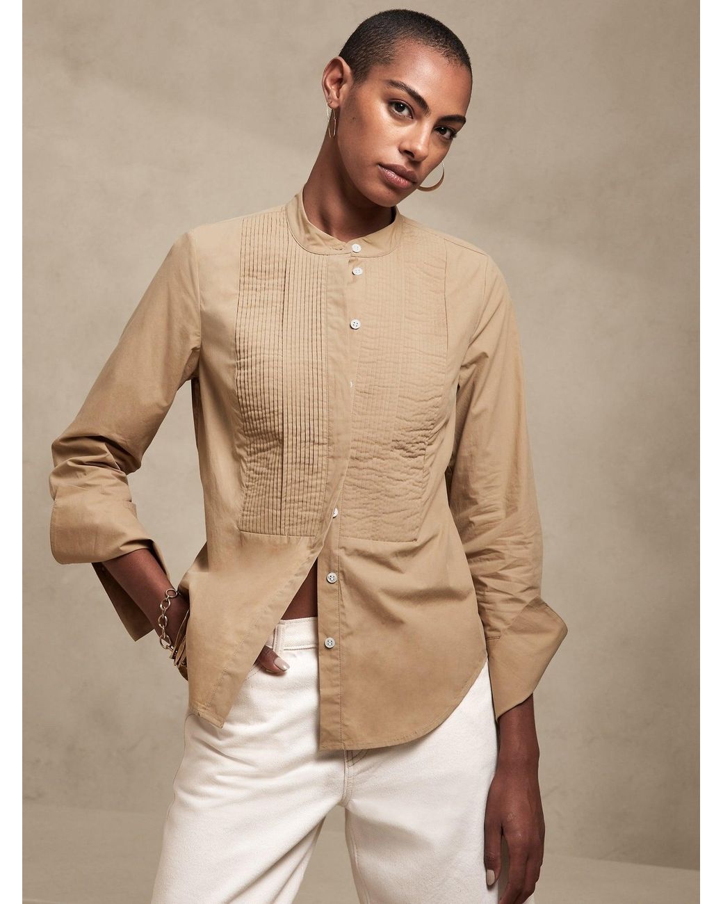 Banana Republic Signature Tuxedo Shirt in Natural | Lyst