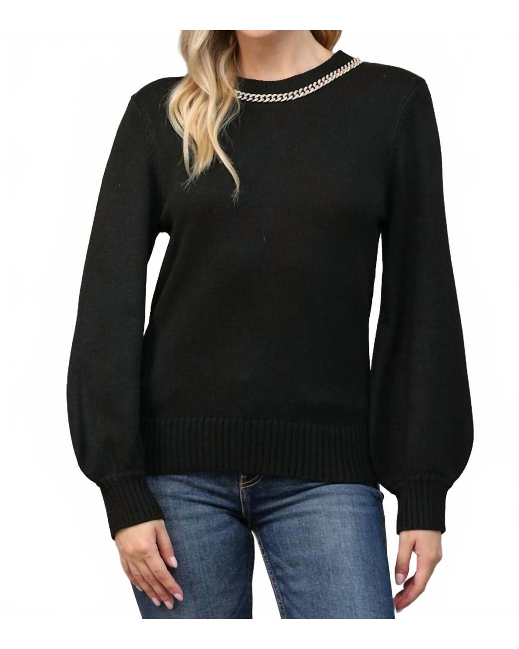 Fate Black Chain Trimmed Open Back Sweater
