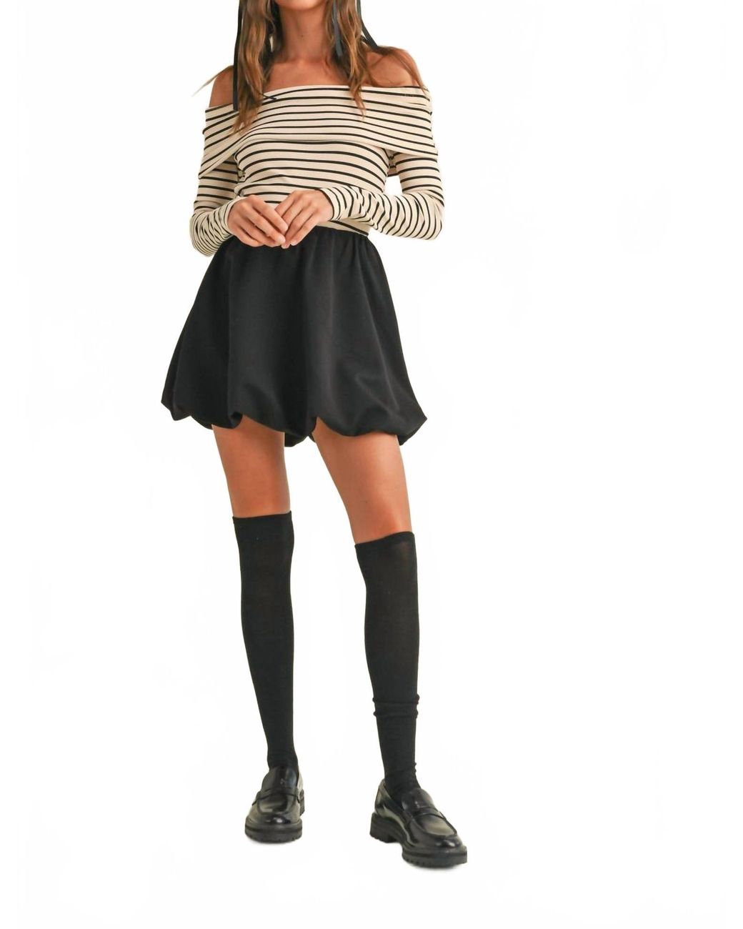 Miou Muse Black Bubble Bottom Mini Skirt