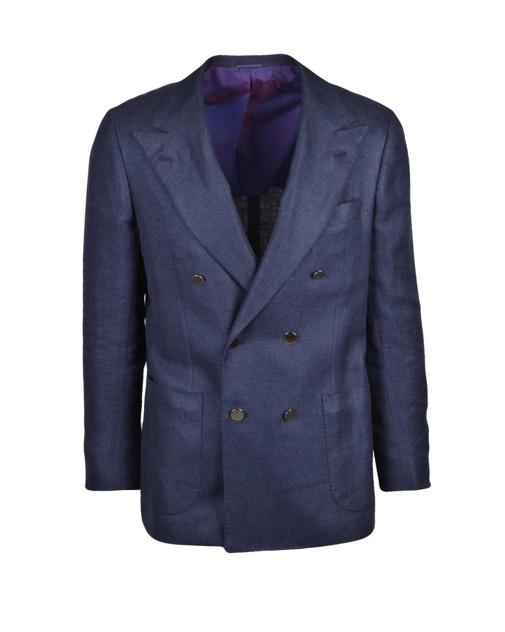 Kiton Blue Deep Silk-Blend Double-Breasted Blazer for men