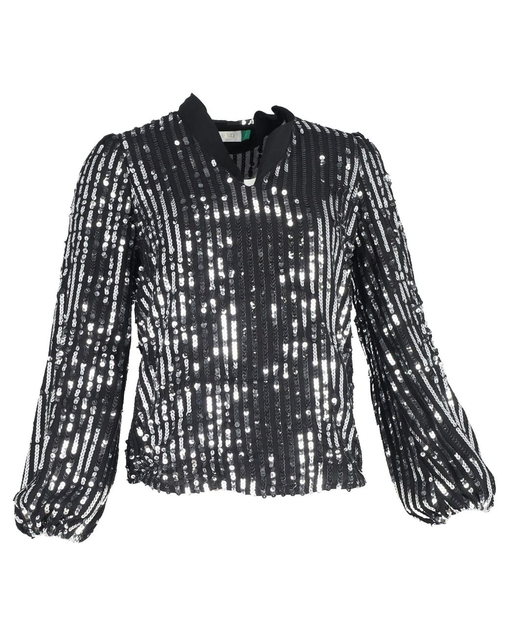 Rixo Black Moss Stripe Peasant Blouse