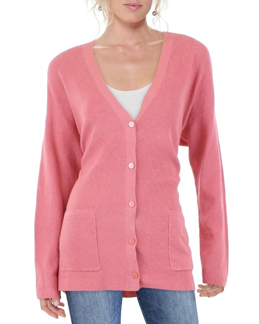 Eileen Fisher Boyfriend V Neck Layering Cardigan Sweater in Pink