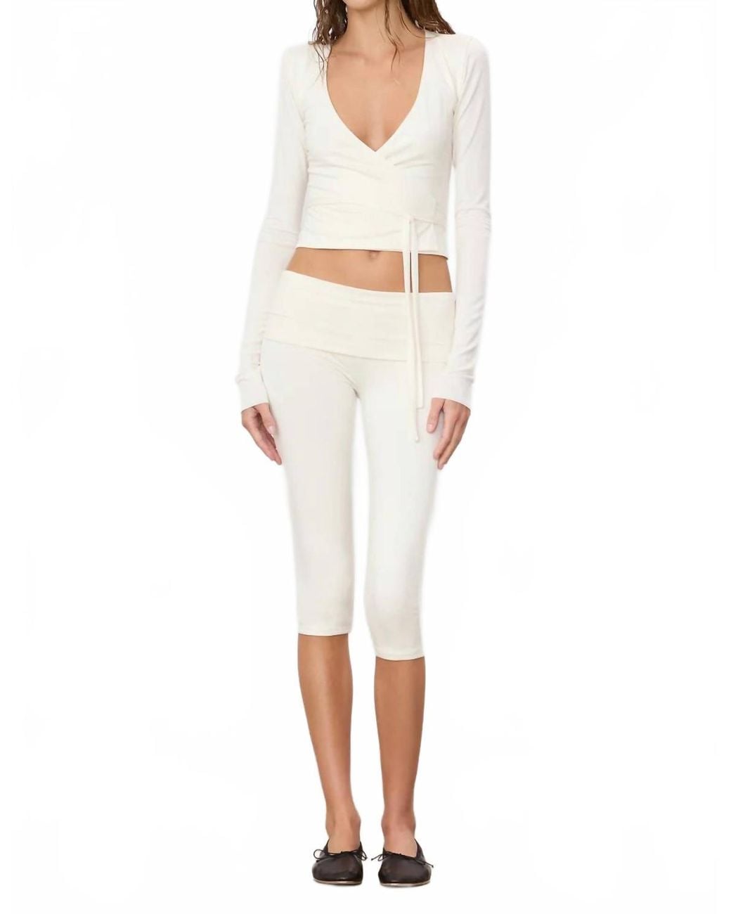 ÉTERNE White Foldover Capri Legging