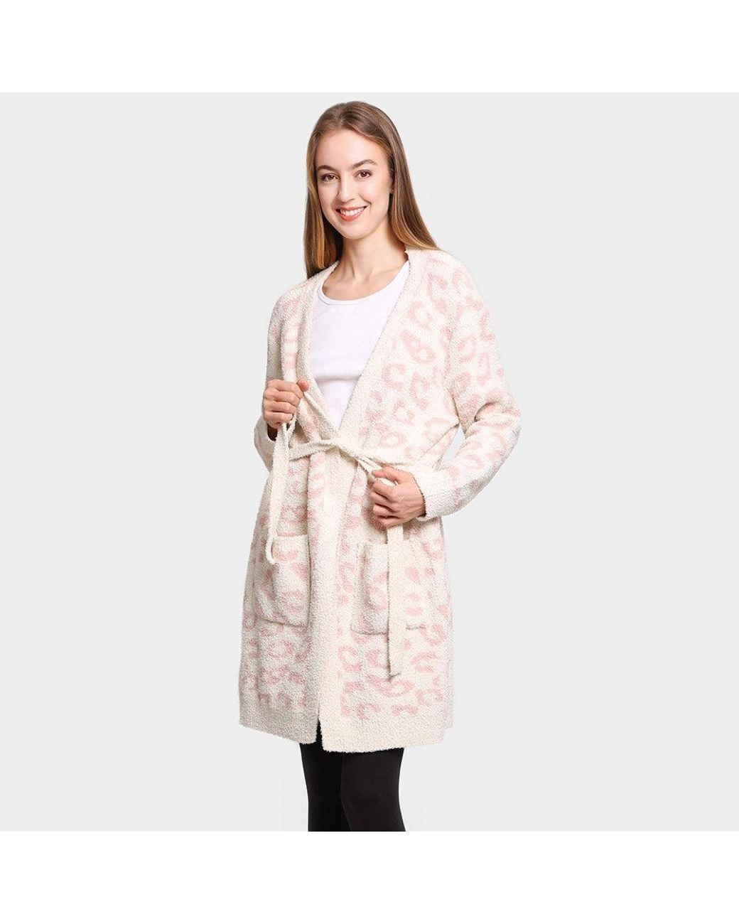 TRUEDAMES Pink Leopard Patterned Cozy Robe