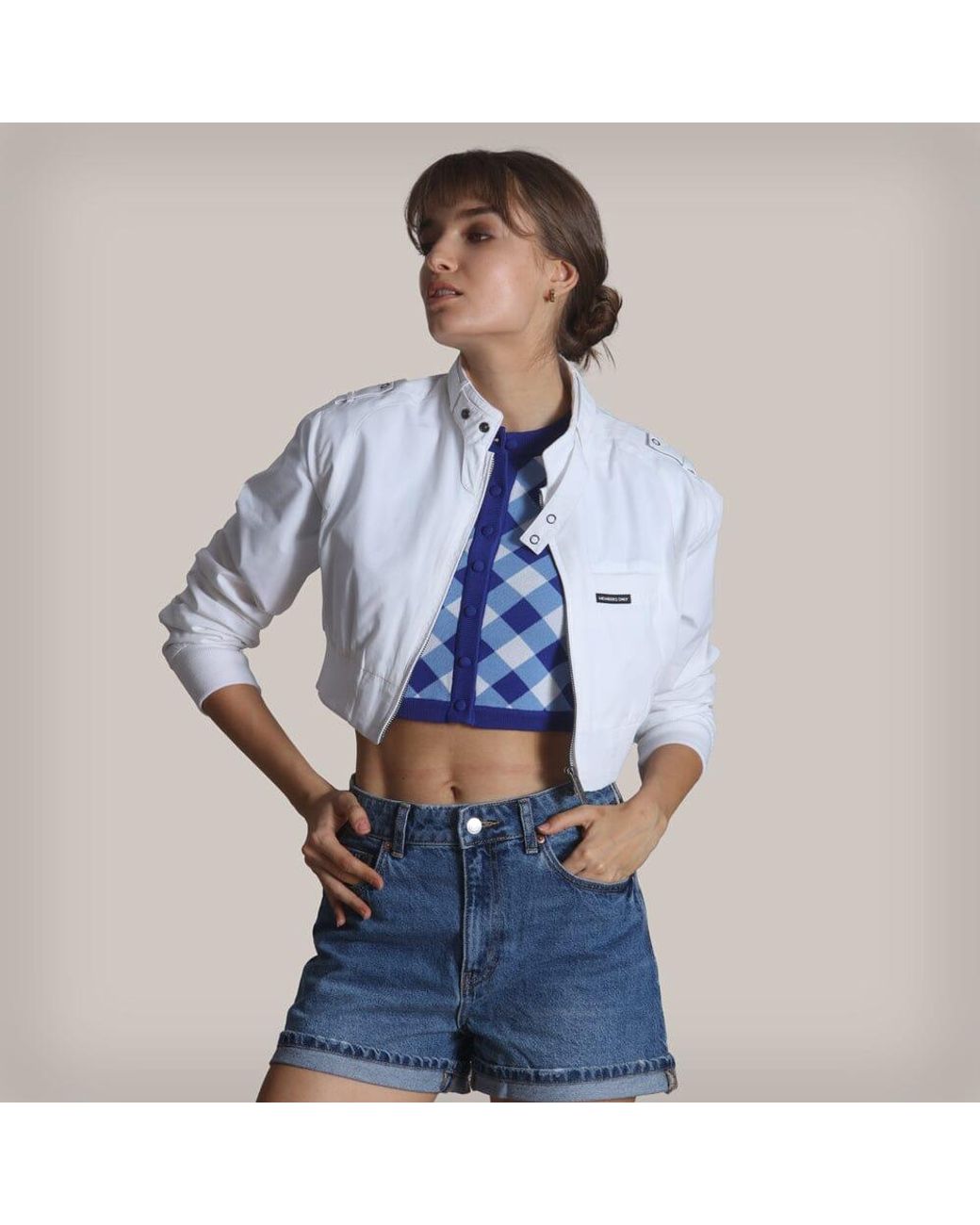 Members Only Mini Cropped Racer Jacket in Blue | Lyst