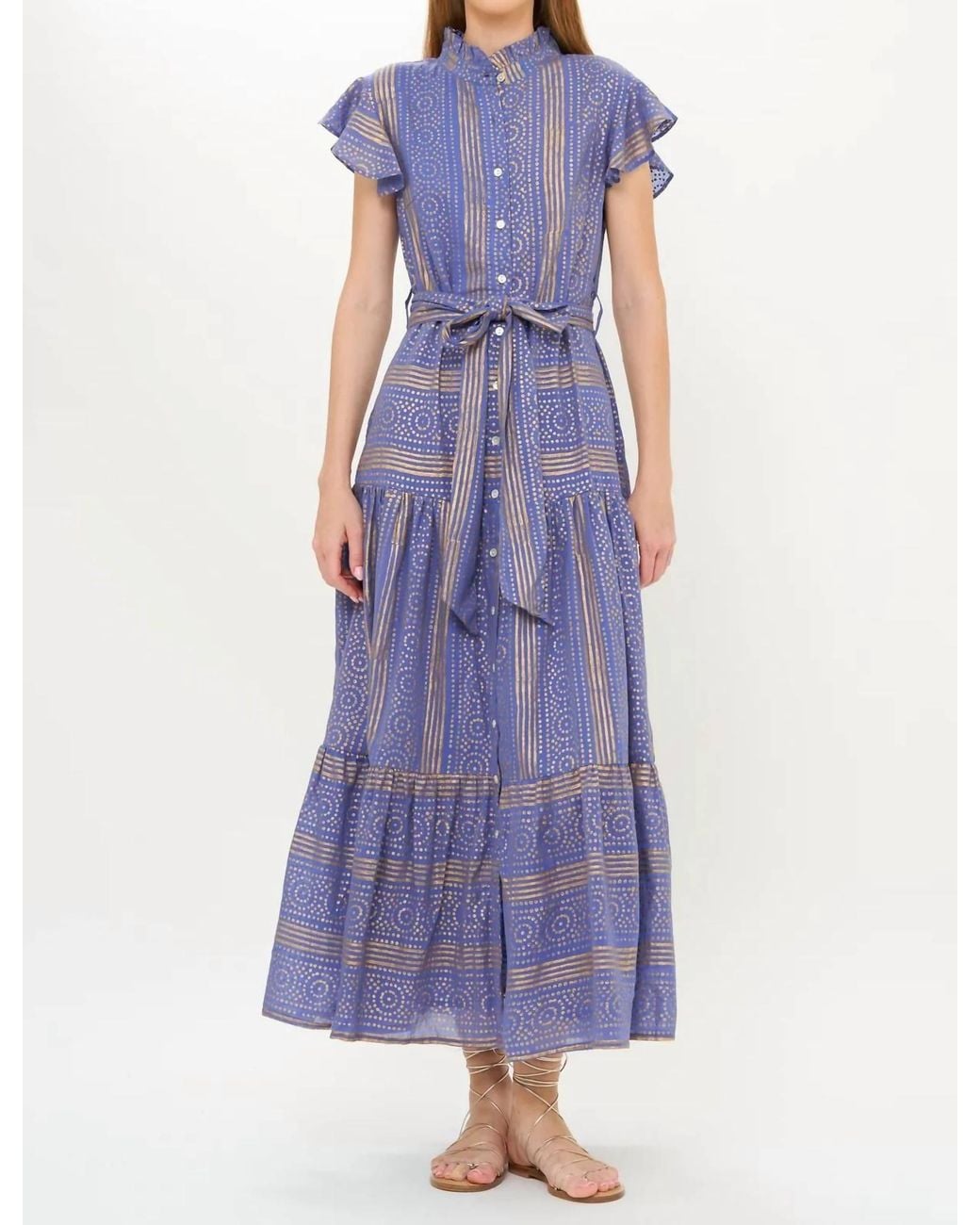 Oliphant Purple Ruffle Collar Button Midi Dress