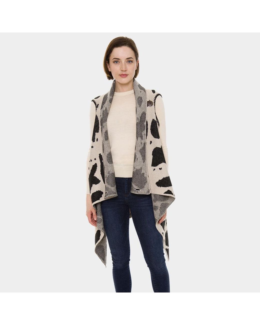TRUEDAMES Blue Patterned Super Soft Flounce Shawl Vest