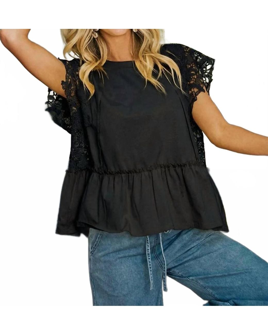 Bibi Black Solid Jersey Tiered Top