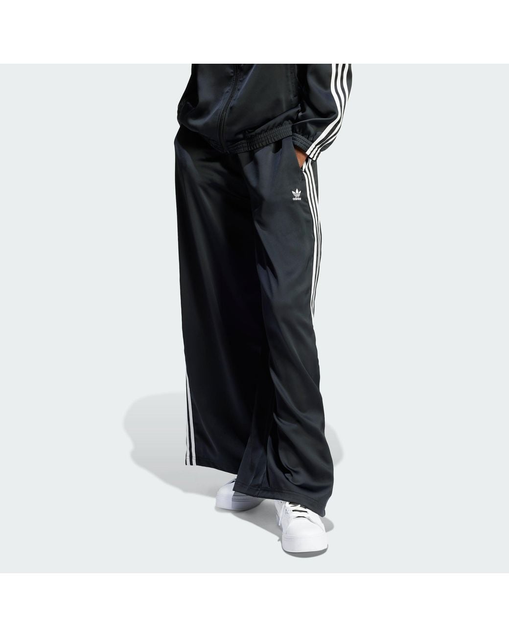 Move Color Satin adidas Adicolor Satin Wide Leg Track Pants in Black | Lyst