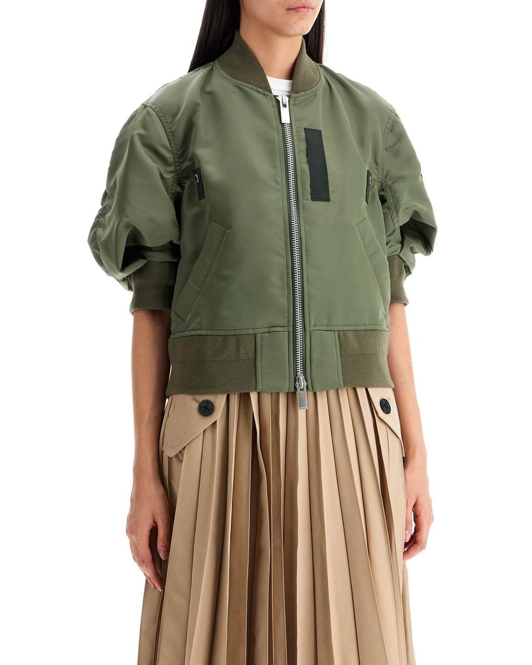 Sacai Short-Sleeved Bomber in Green | Lyst