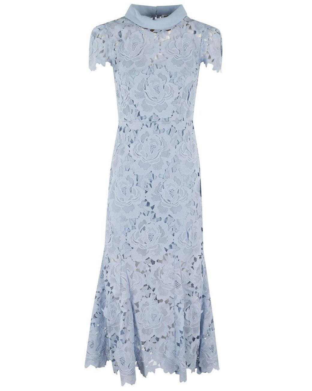 Self-Portrait Flower Lace Contrast Collar Midi Dress in Blue
