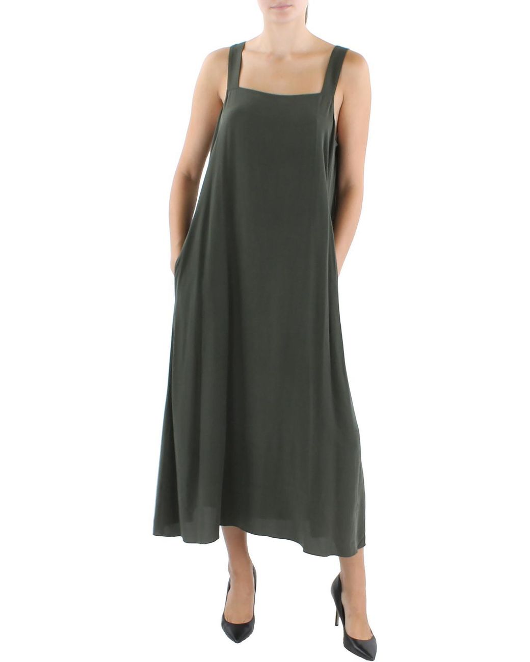 Eileen Fisher Silk Long Midi Dress in Green | Lyst
