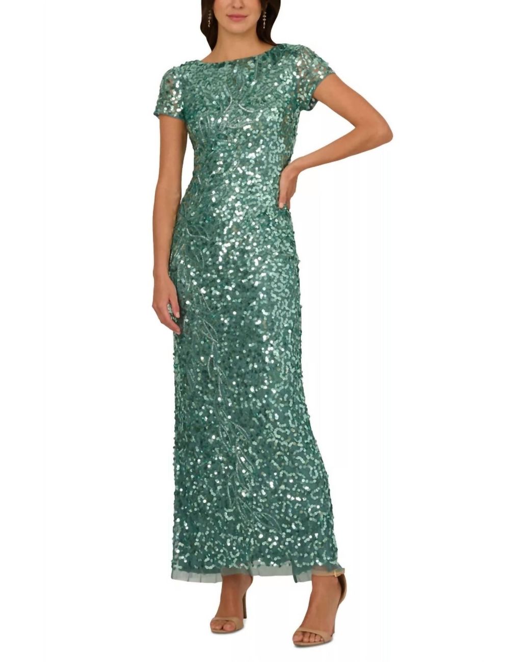Adrianna Papell Sequin Embellishment Maxi Gown Dress in Green | Lyst