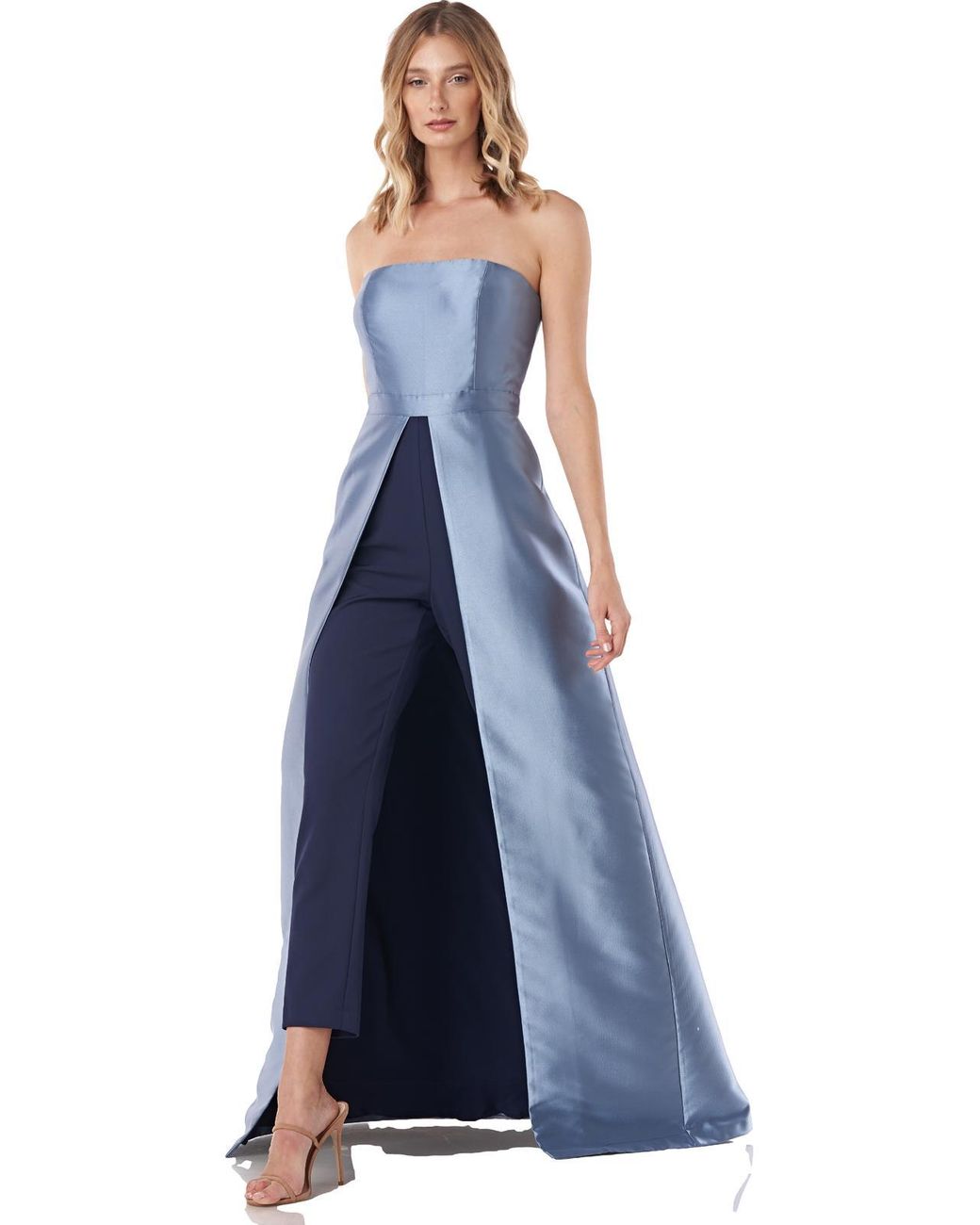 Kay Unger Christine Satin Maxi Jumpsuit in Blue | Lyst